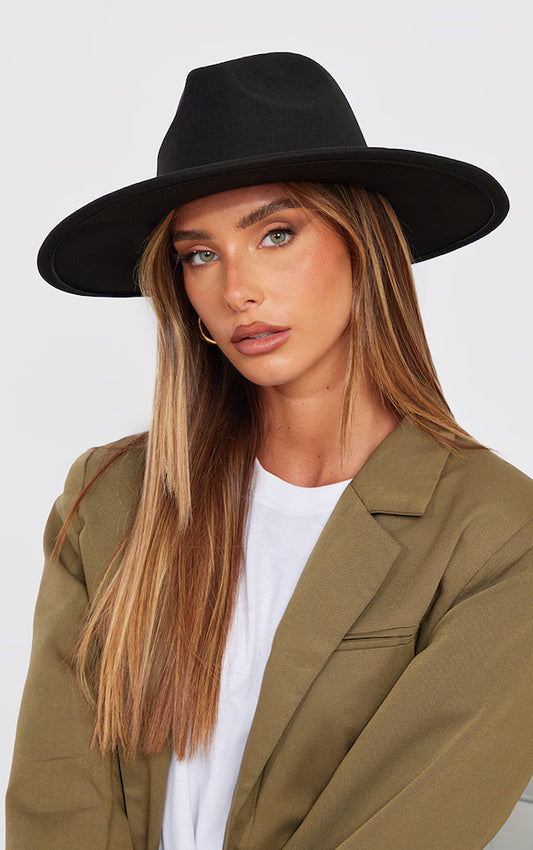 Black Wide Brim Fedora Hat