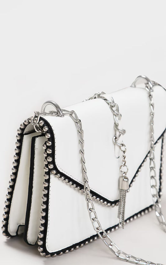White PU Chain And Tassel Trim Cross Body Bag