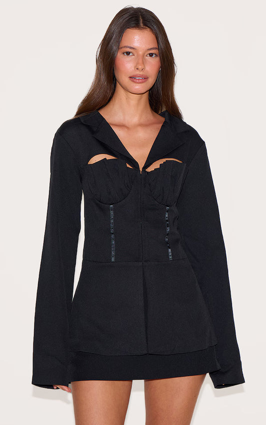 Black Shell Cup Detail Tailored Blazer