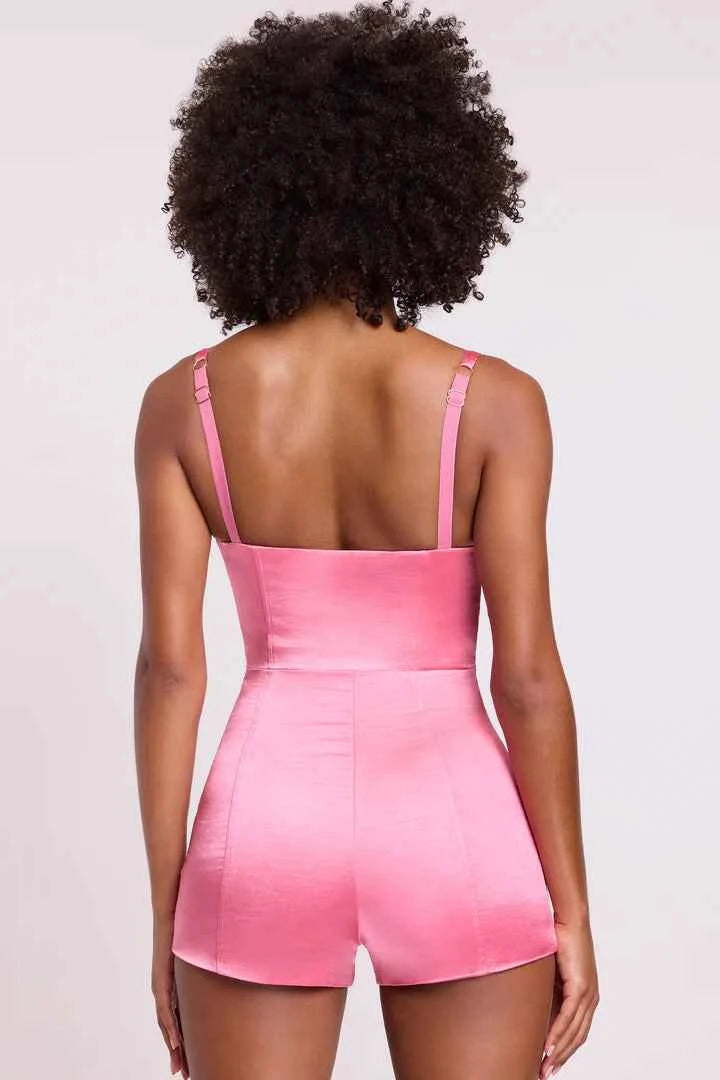 Ohpolly - Satin Corset Mini Playsuit in Pink
