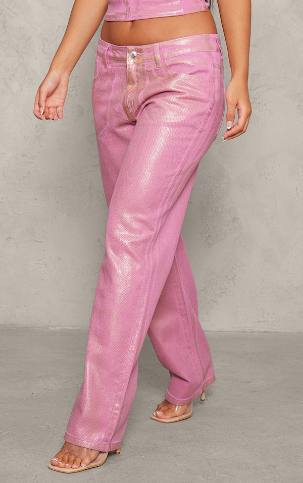 Petite Pink Metallic Denim Jeans