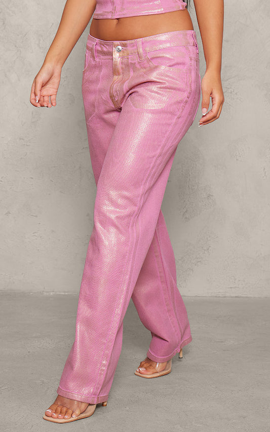 Petite Pink Metallic Denim Jeans