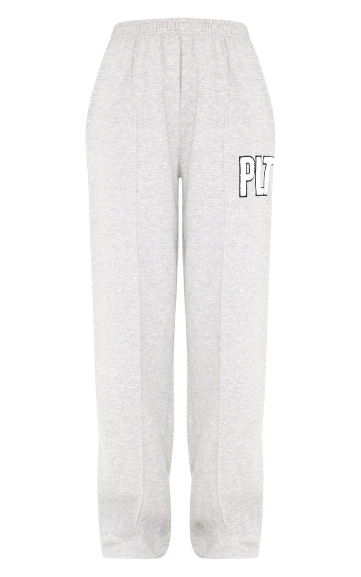 TALL ASH GREY BORG APPLIQUE WIDE LEG SWEATPANTS