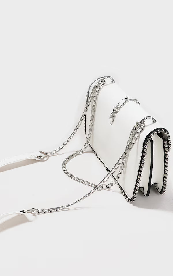 White PU Chain And Tassel Trim Cross Body Bag