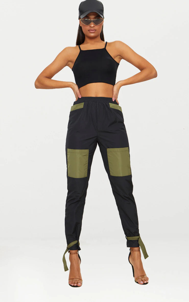 Basic Black Cotton Blend Racer Neck Crop Top