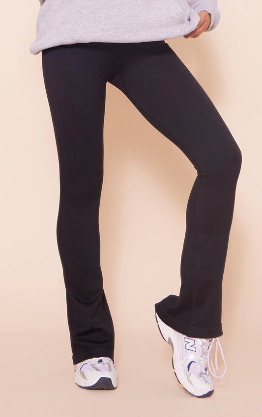 Maternity Black Snatched Ribbed Flared Pants