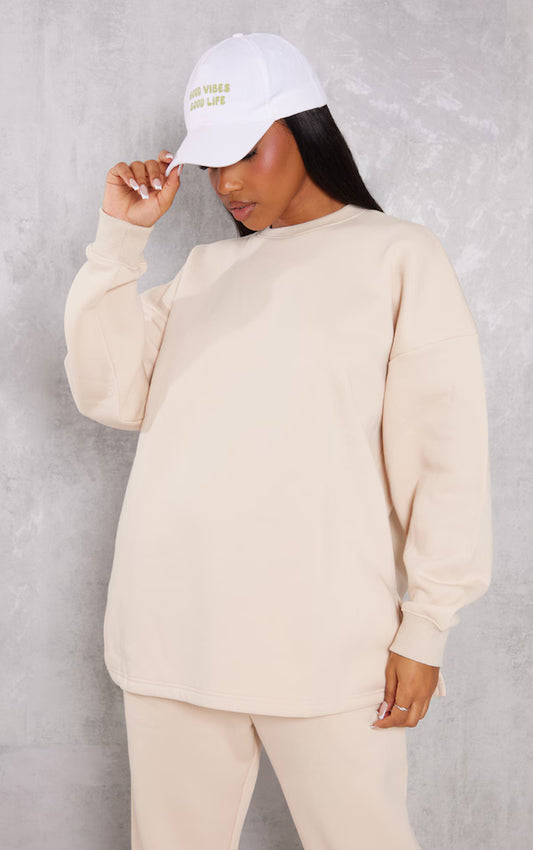 Stone Oversized Split Hem Sweatshirt