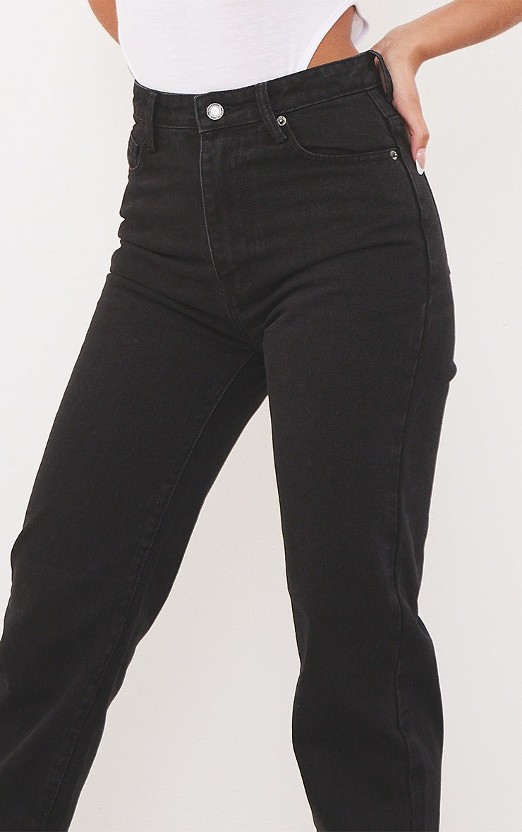 Washed Black High Waist Straight Leg Jeans