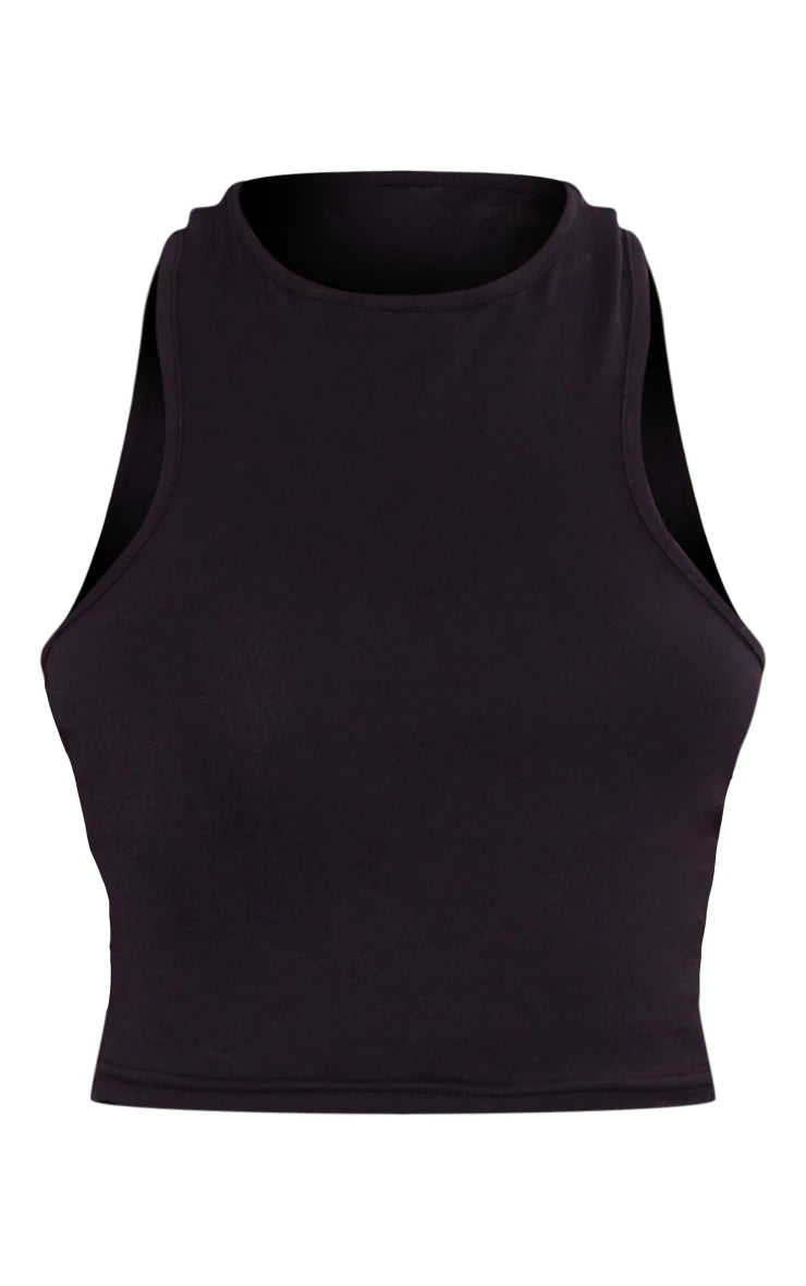 Black Cotton Racer Crop Top