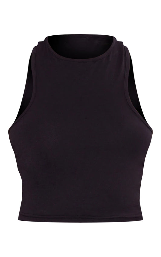 Black Cotton Racer Crop Top
