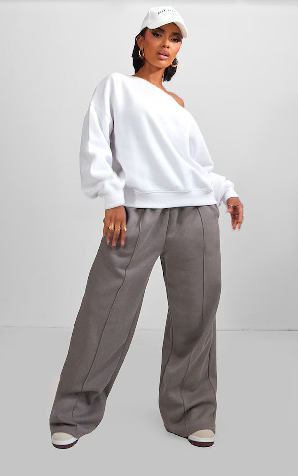 Shape White Sweat Raw Edge Slouch Sweatshirt