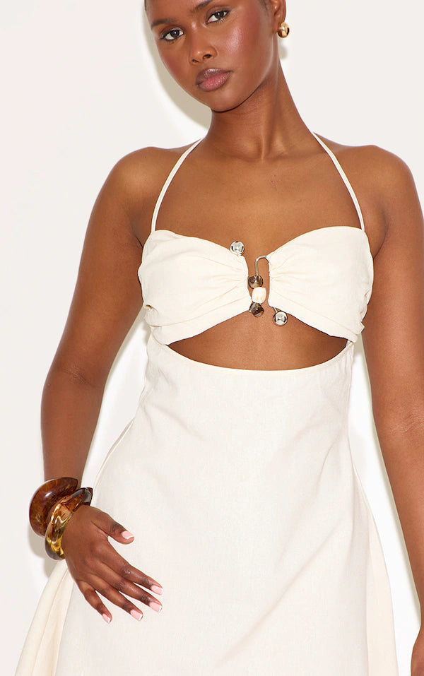 Natural Trim Detail Shift Dress