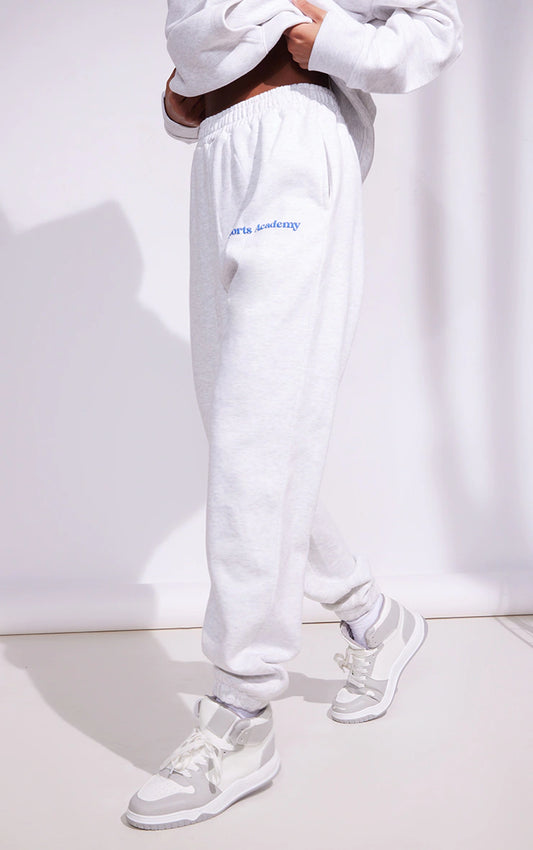 Premium Heather Grey Sports Academy Puff Print Oversized Sweatpants