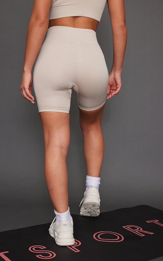 Oatmeal Seamless Rib Basic Branding Gym Shorts