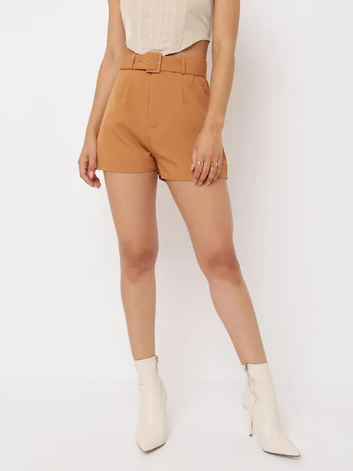 Tall Tailored Belted Shorts Camel