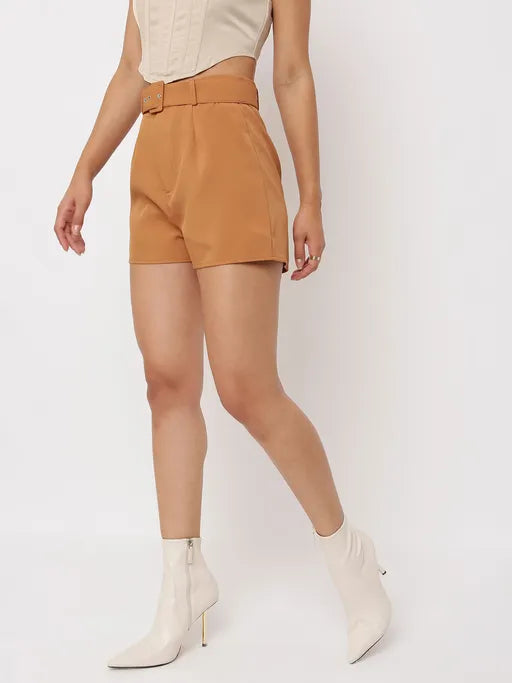 Tall Tailored Belted Shorts Camel