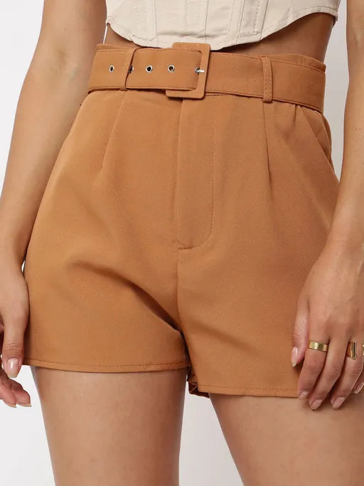 Tall Tailored Belted Shorts Camel