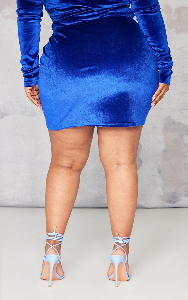 Plus Bright Blue Velvet Mini Skirt