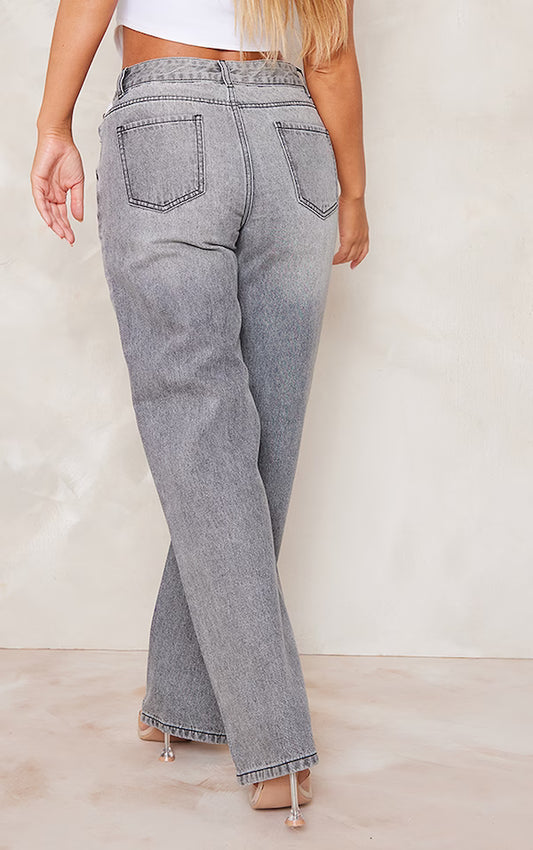 Grey Faded Wash Straight Leg Jeans
