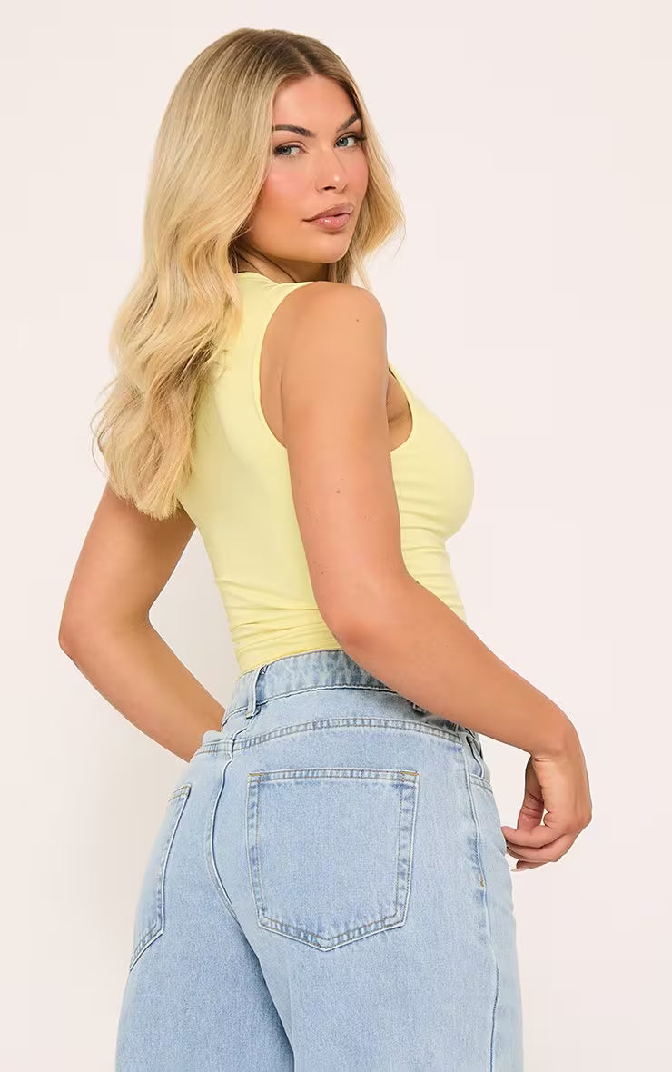 Ego - Twist Strap Detail Top In Yellow Slinky