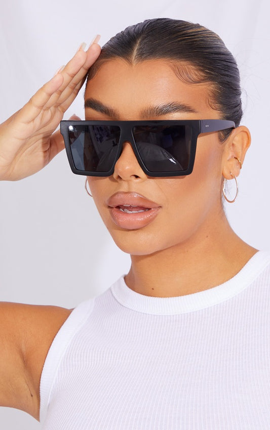 Black Matte Oversized Flat Bar Sunglasses