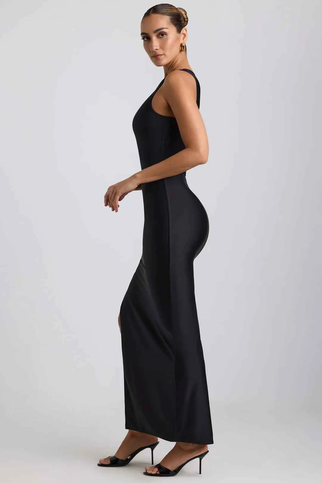 OhPolly - Ruched Asymmetric One-Shoulder Maxi Dress in Black