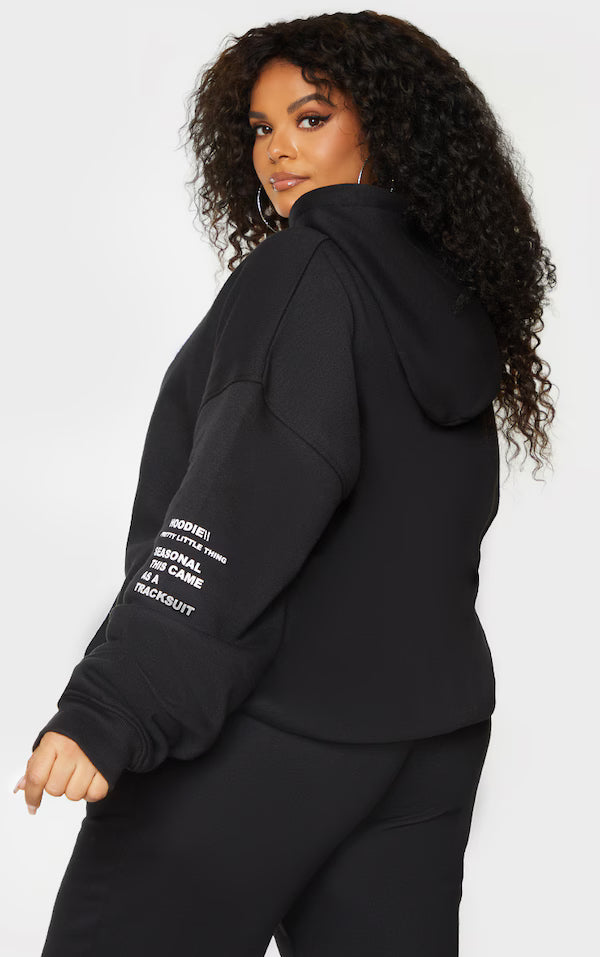Plt - Plus Black Oversized Slogan Print Pocket Front