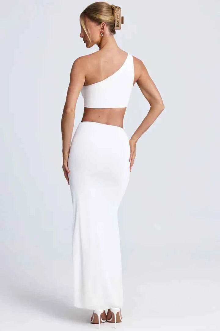 Ohpolly - Hardware Detail One-Shoulder Maxi Dress in White