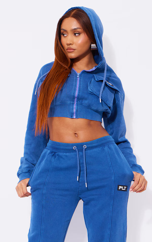 Plt - Shape Navy Washed Cargo Cropped Hoodie
