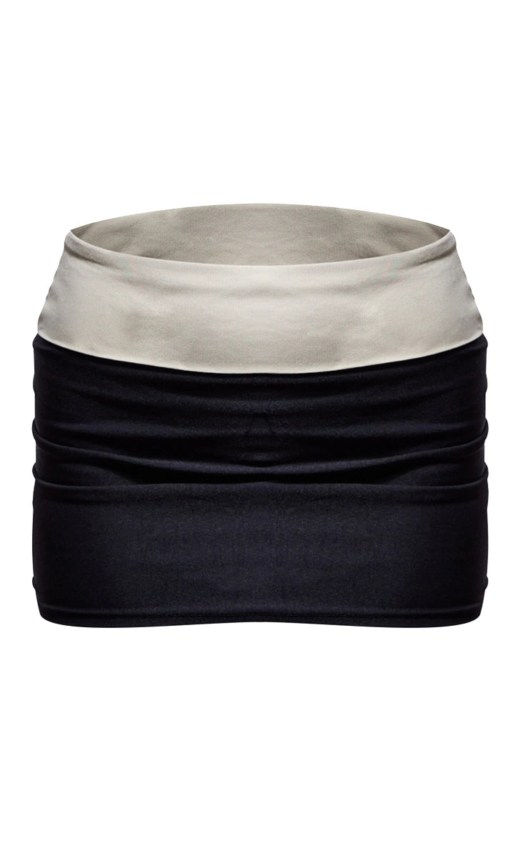 Black Stretch Woven Fold Over Detail Micro Mini Skirt
