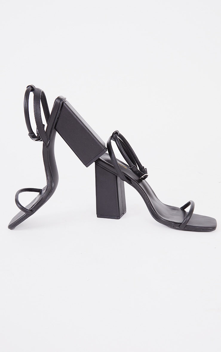 Black Barely There Block Heeled Sandals