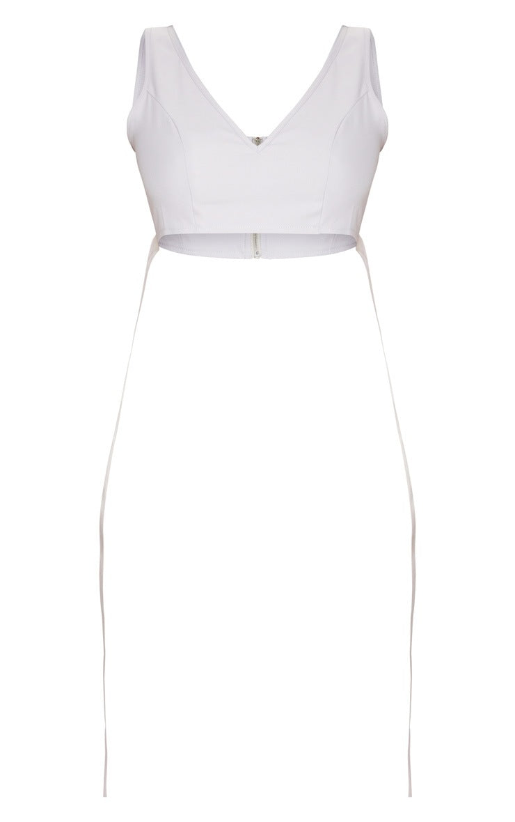 Light Grey Woven Plunge Satin Tie Detail Bralet