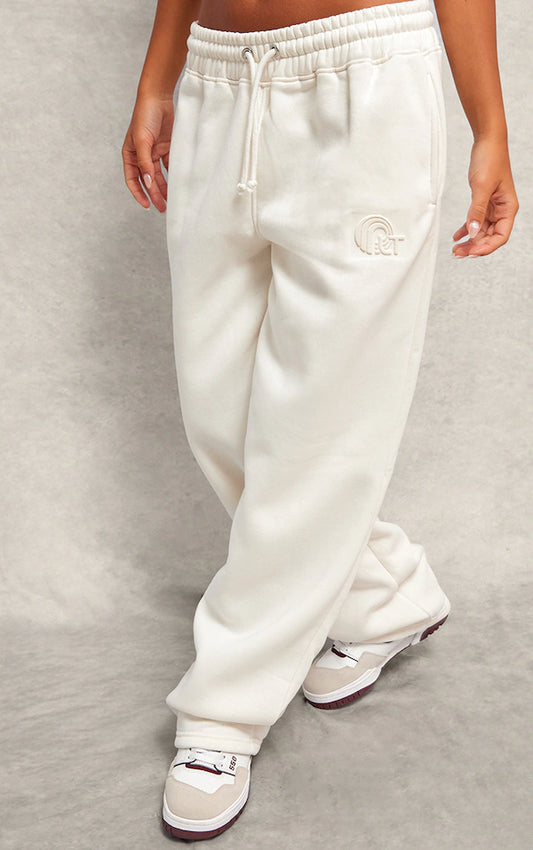 Cream Embossed Drawstring Joggers