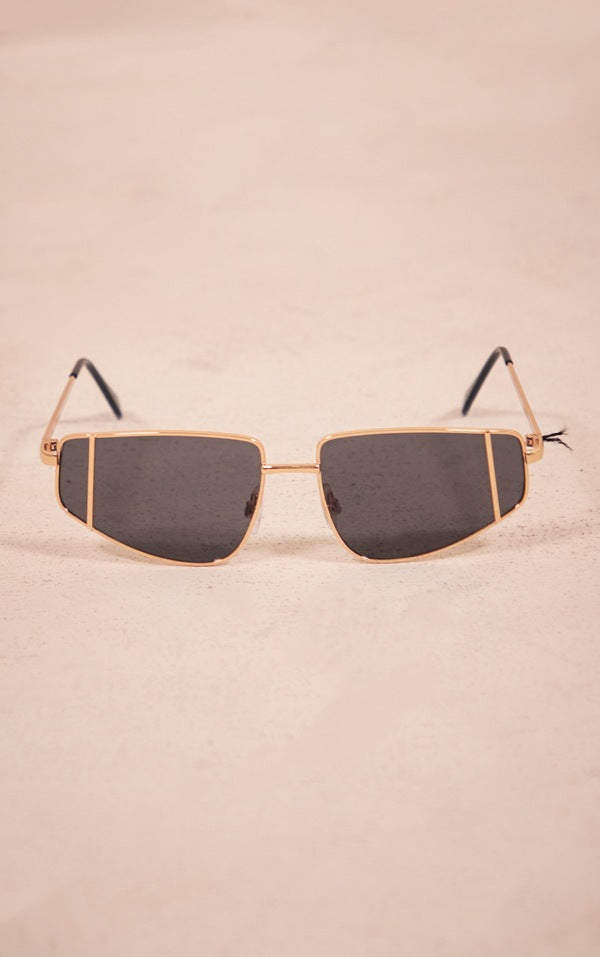 Black Metal Double Frame Detail Rectangular Sunglasses