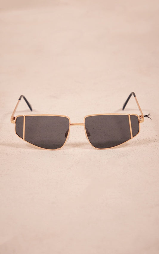 Black Metal Double Frame Detail Rectangular Sunglasses