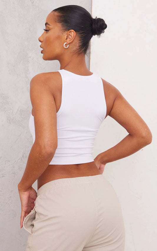 Basic White Slinky Racer Crop Top