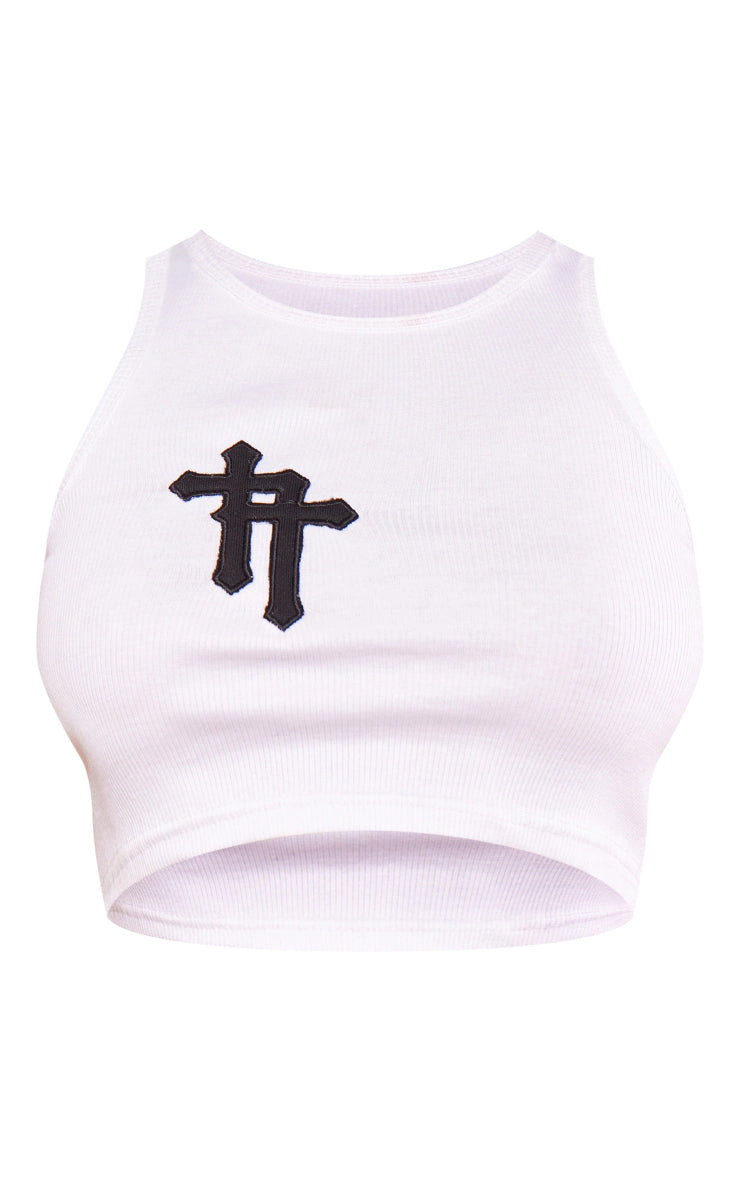 Petite White Cross Detail Fitted Tank Top