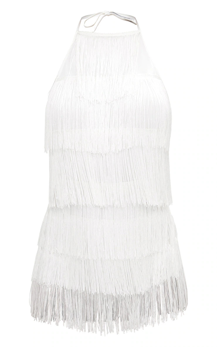 White Tassel Playsuit