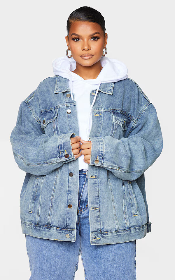 Plt - Plus Vintage Wash Oversized Boyfriend Denim Jacket