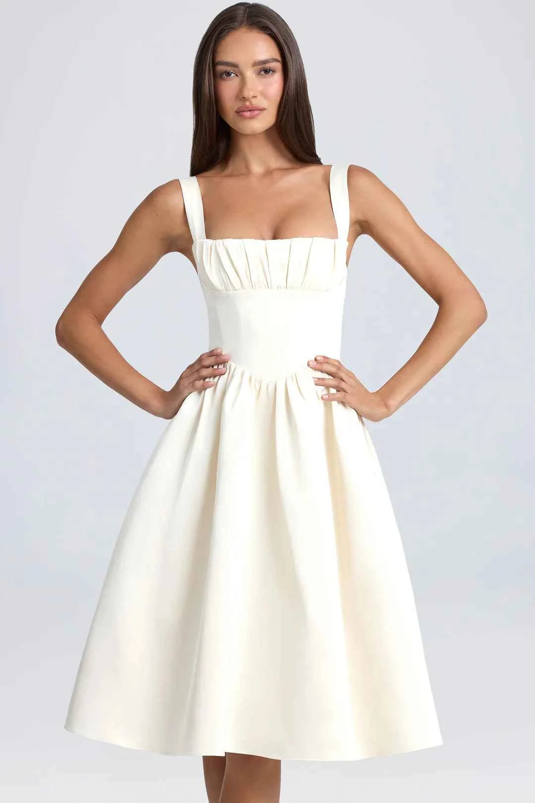 OhPolly - Draped Corset Midaxi Dress in Ivory