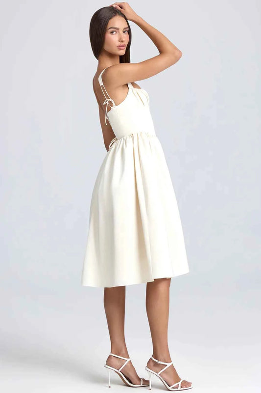 OhPolly - Draped Corset Midaxi Dress in Ivory
