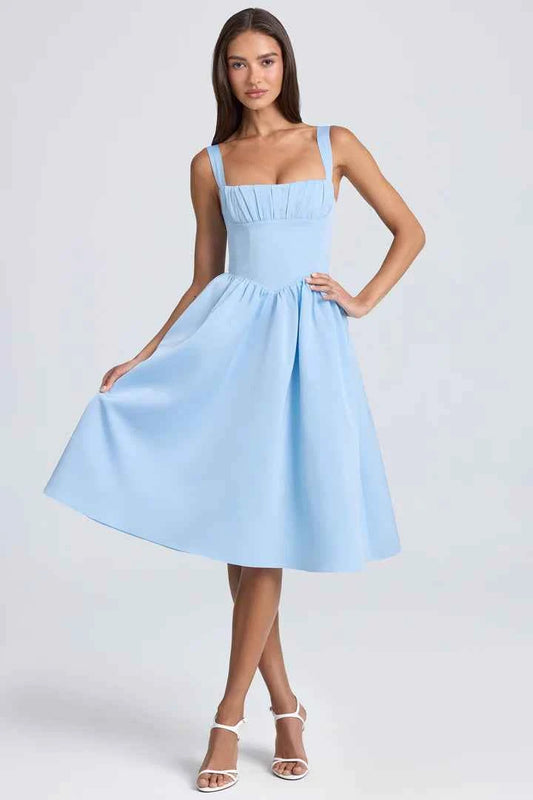 OhPolly - Draped Corset Midaxi Dress in Powder Blue