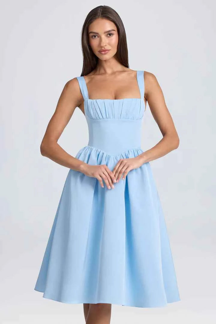 OhPolly - Draped Corset Midaxi Dress in Powder Blue