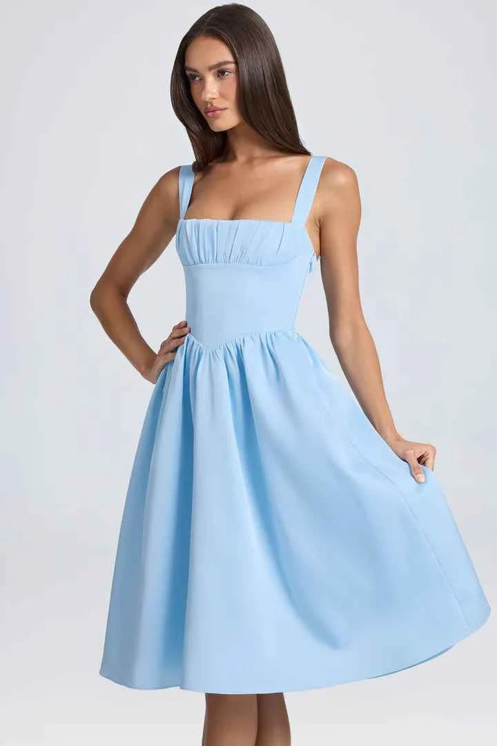 OhPolly - Draped Corset Midaxi Dress in Powder Blue