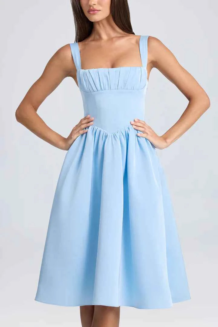 OhPolly - Draped Corset Midaxi Dress in Powder Blue