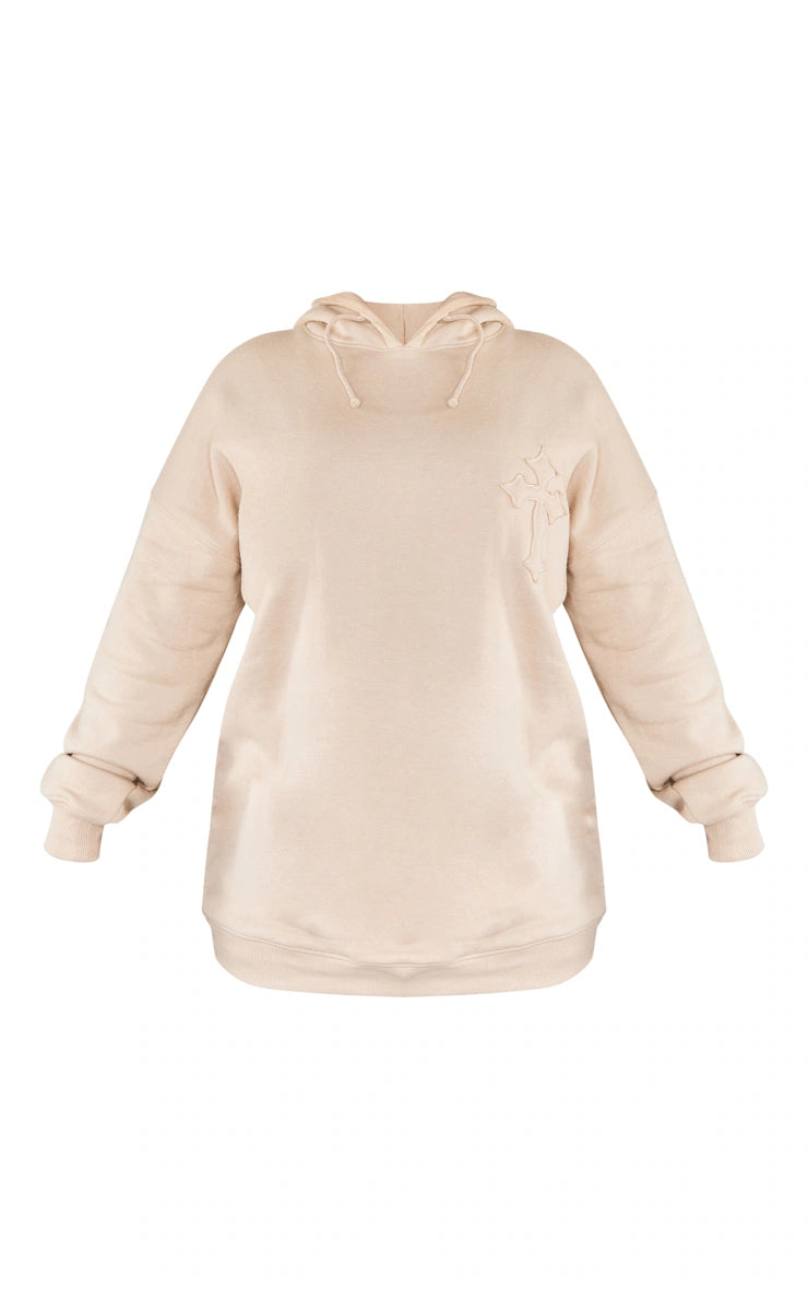 Plus Stone Washed Cross Detail Oversized Hoodie