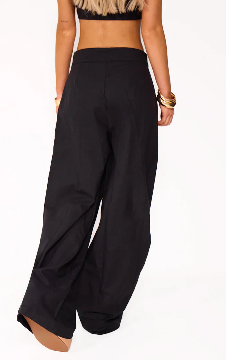 Black Wide Leg Linen Look Trousers