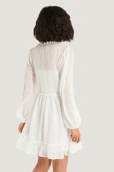 Long Sleeve Flowy Mini Dress White