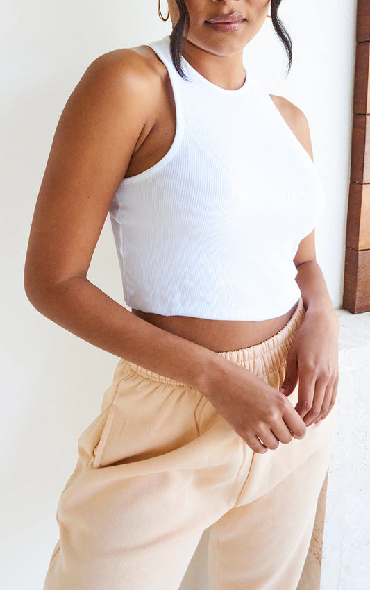 Basic White Soft Rib Cropped Vest