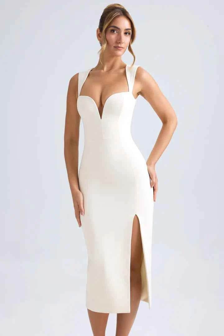 OhPolly - Sweetheart-Neck Midaxi Dress in Ivory